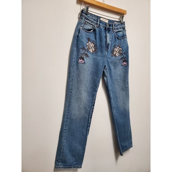 PacSun Mom Jeans Size 25 High Waist Embroidered Floral Ankle Length Light Wash - Picture 3 of 7